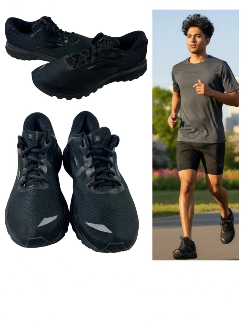 Brooks Adrenaline GTS 20 Running Shoes Sneakers Mens Sz 10.5 EE Black Athletic
